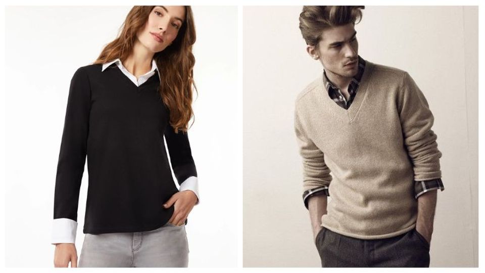 Wearing collared shirts under low cut v-neck sweaters