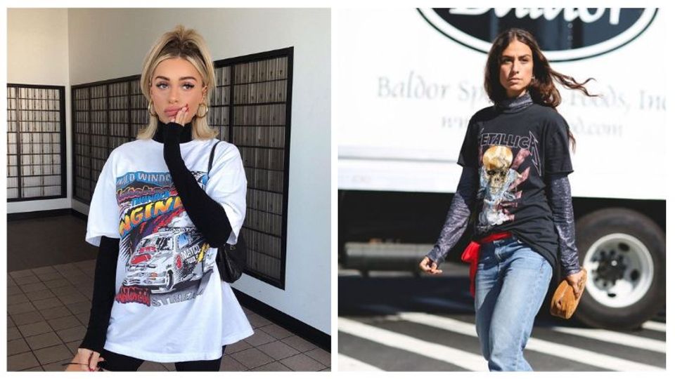 Girls wearing graphic tees over turtlenecks