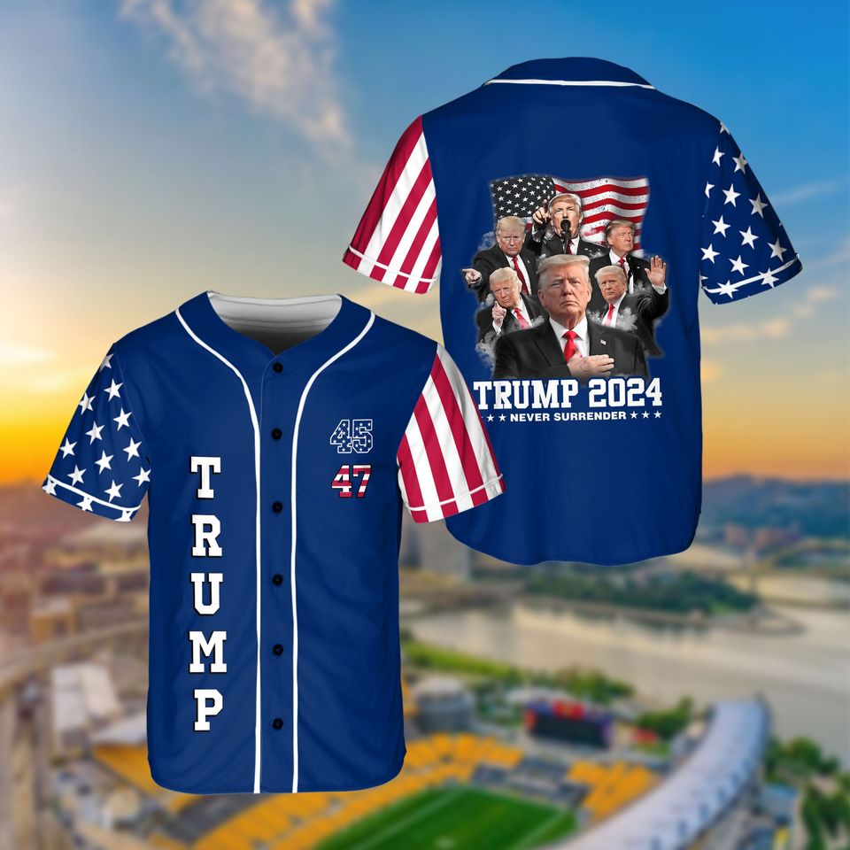 President Donald Trump Never Surrender Jersey, Support Trump Shirt, America President Election Jersey, Donald Trump 45 47 US Baseball Jersey