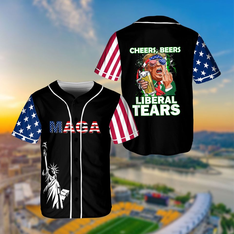 Cheers Beers Liberal Tears Jersey, Trump Holding Beer Jersey, Presidential Election Shirt Trump 47, Donald Trump 47 President Maga Jersey