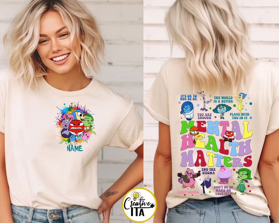 Two-sided Personalized Disney Inside Out Mental Health Matter T-shirt, It's Okay To Feel All The Feels shirt, Pixar Inside Out Emotions Tees