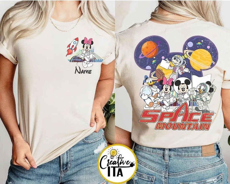 Two-sided Mickey and Friends Astronaut Disney Space Mountain Shirt, WDW Disneyland Galaxy Space Family Vacation 2024, Magic Kingdom Shirt