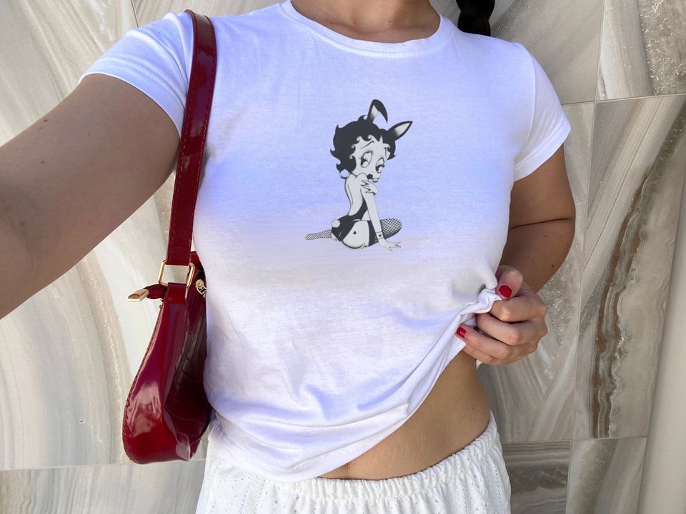 Betty Boop Bunny Baby Tee, Black and White Graphic Baby Tee
