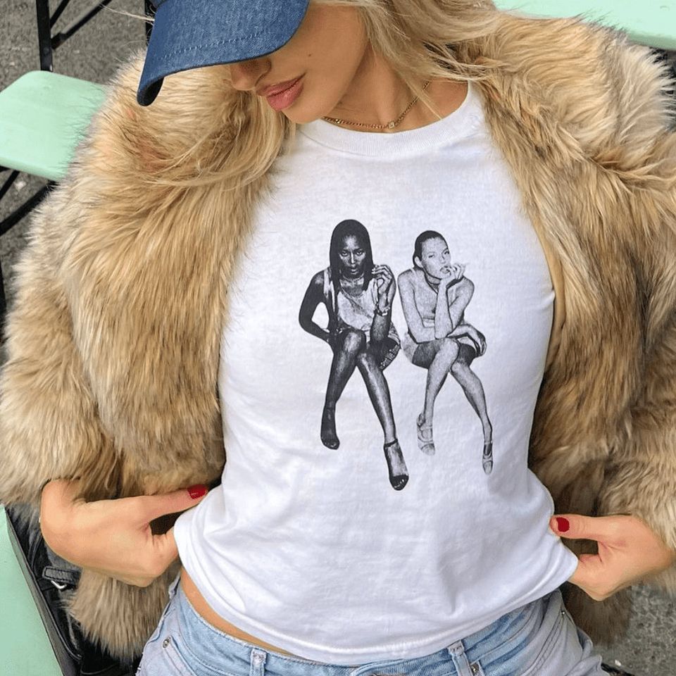 Kate Moss Baby tee, 90s Naomi Campbell Baby Tee, Retro Vintage Baby Tee, Graphic Baby Tee, Pinterest Style Tee