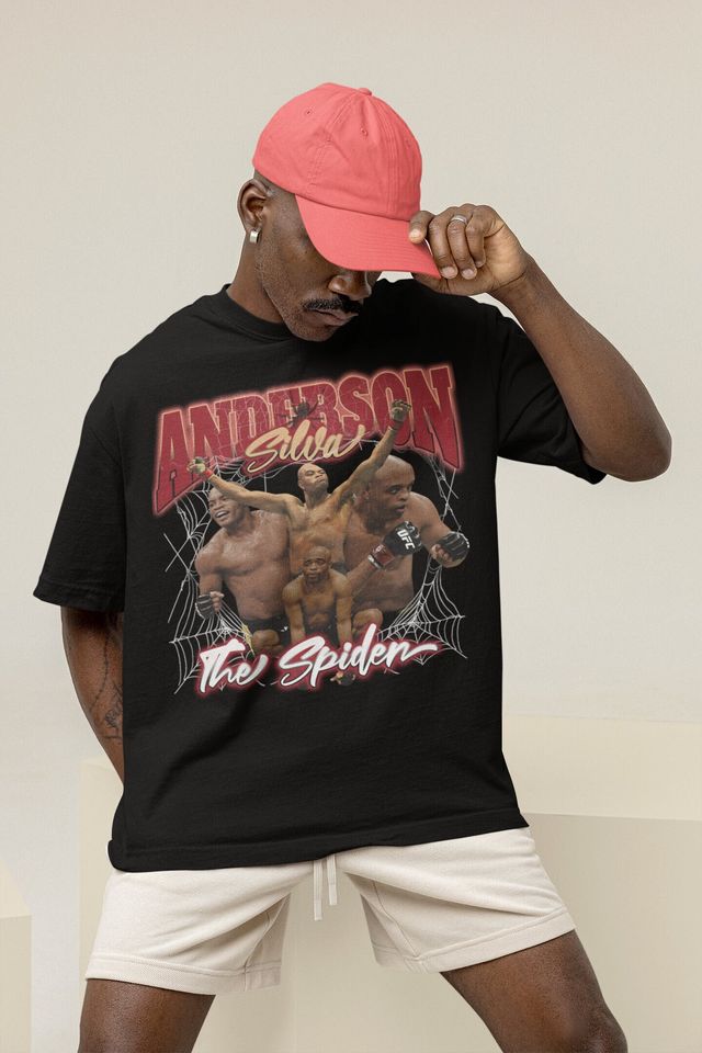 Anderson Silva The Spider MMA Vintage 90s Retro Graphic Collage T-Shirt, Mixed martial arts  Shirt, Sport Short Sleeve Cotton T-Shirt, Gift For Men