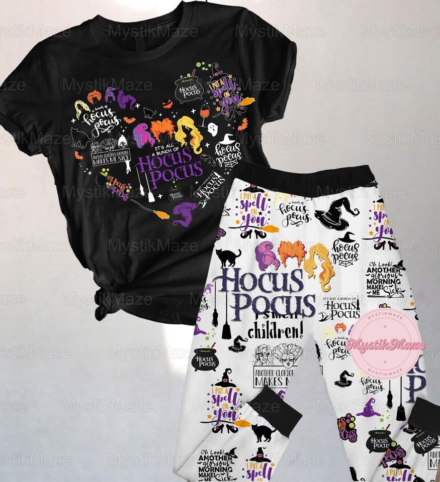 Hocus Pocus T-shirt Pajama Sets, Sanderson Sisters Holiday Pajamas, Hocus Pocus Witch Matching Pajamas Set