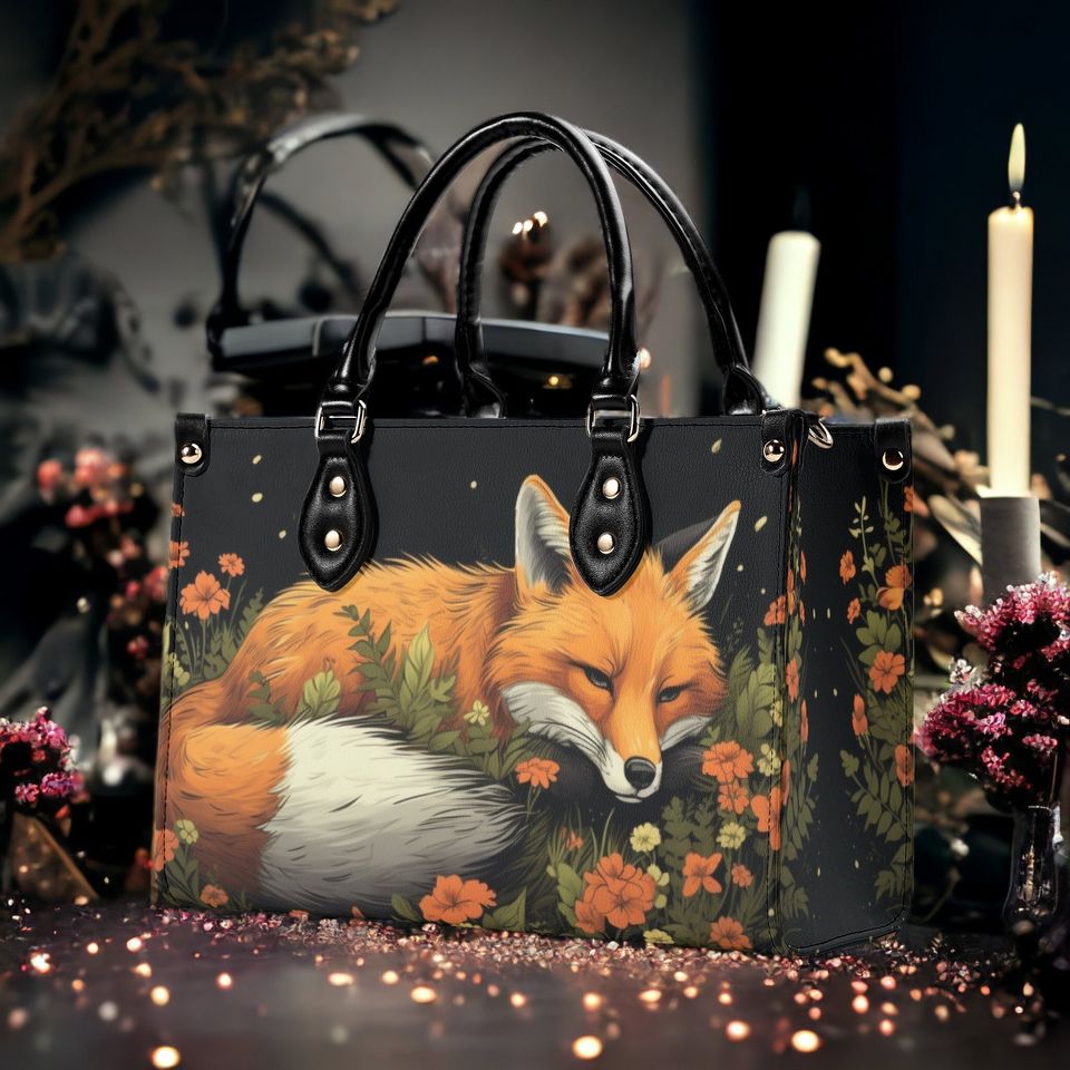 Cottagecore Forest Sleepy Fox Leather Bags, Trending Gifts for her