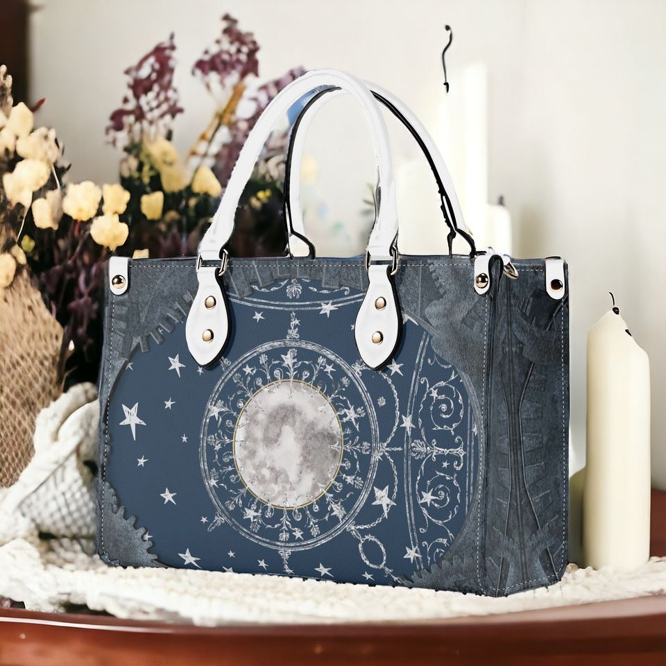 Steampunk Alchemy Leather Bags, Blue Celestial Moon Whimsigoth Bag Gift