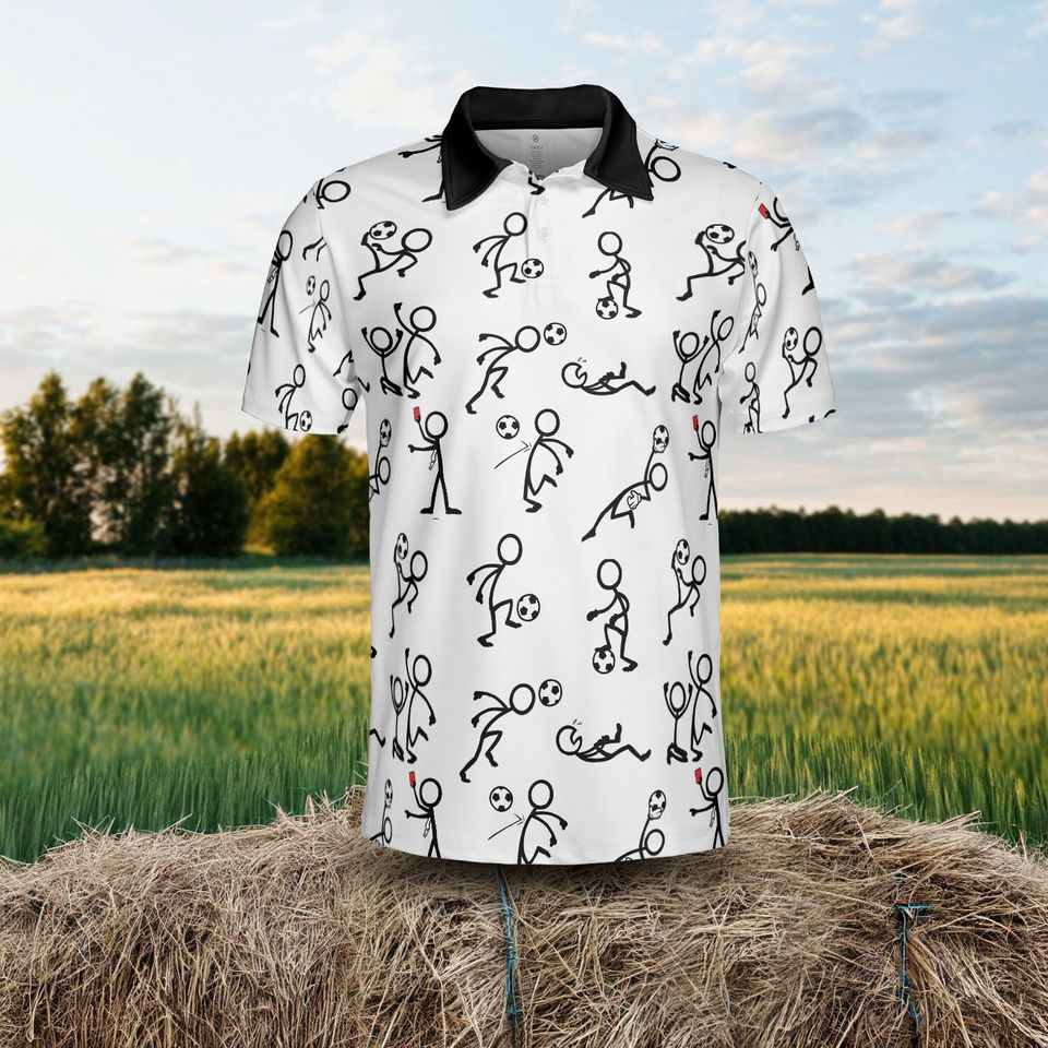 Football Polo Shirt Stick Icon, Funny Sports Tee, Team Love Gift, Soccer Shirt