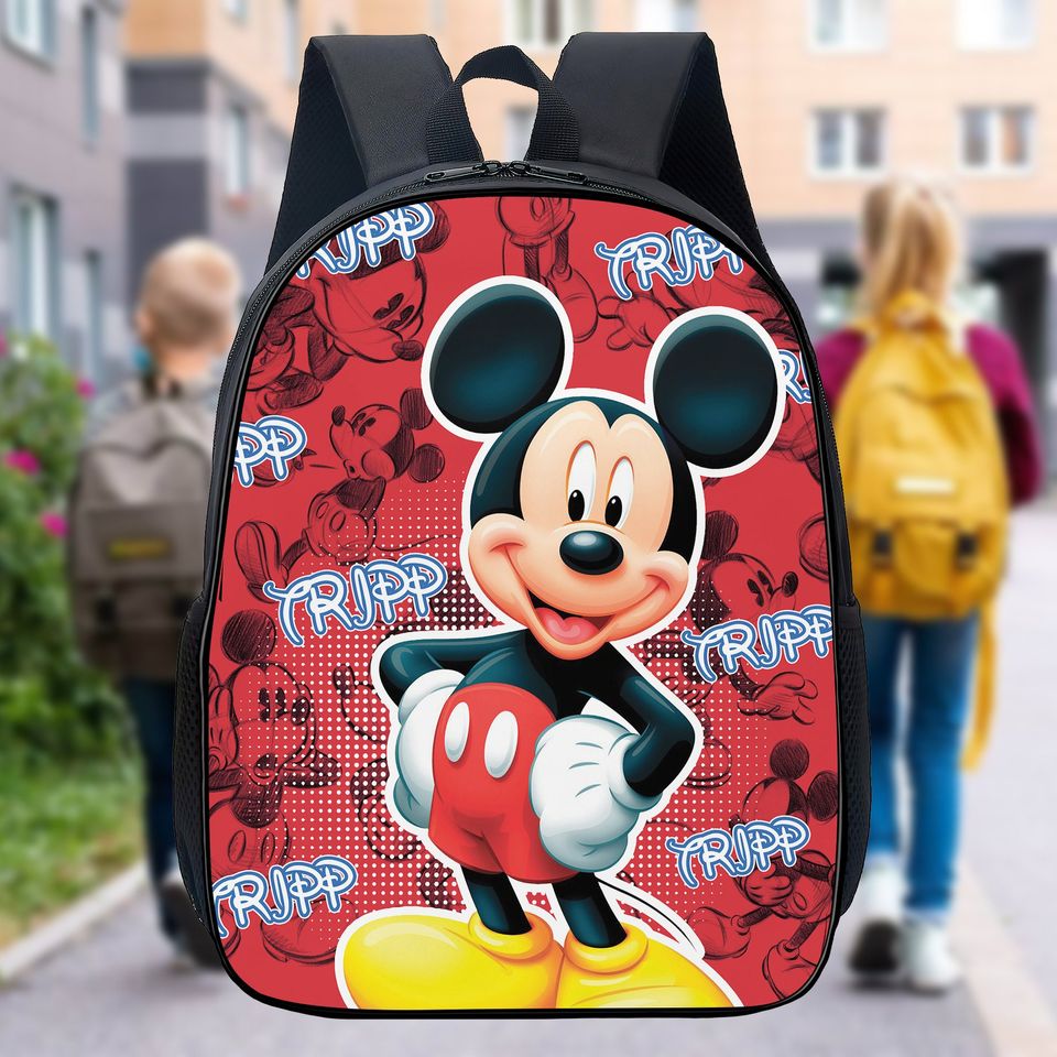 Personalized Cute Red Mouse Backpack, Custom Name Animated Mouse Character Lunch Bag, Cute Cartoon Mouse Bottle, School Gift For Kids