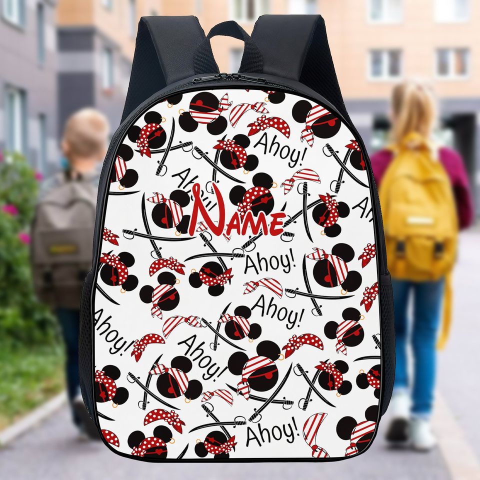 Personalize Backpack Mouse Cruise Pirate Bag, Mouse Lunch Bag, Mouse Pirate Bag, Mouse 3D All Over Print Bottle, Back To School