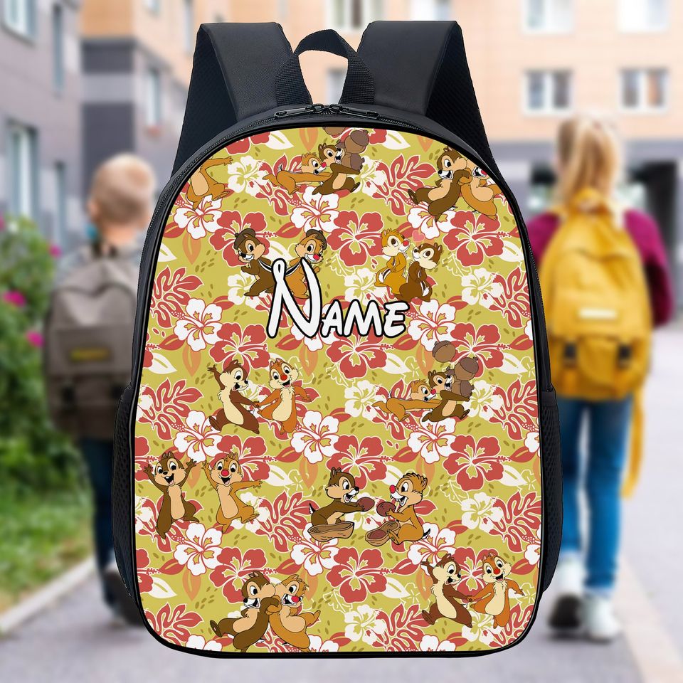 Personalize Backpack Floral Squirrel Couple 3D All Over Printed Bag, Animated Squirrel Aloha Lunch Bag, Cute Squirrel Cartoon Bottle