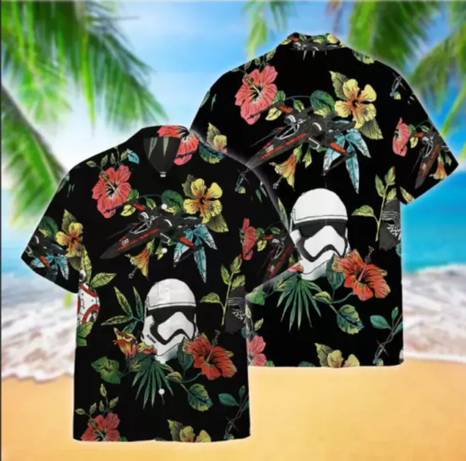 Disney Star Wars Storm Trooper Tropical Flowers Hawaiian Shirt, Disney Aloha Shirt, Summer Short Sleeve Shirt, Travel and Vacation Casual Wear, Gift for Fans, Summer Men Clothing For Men, Women and Kids