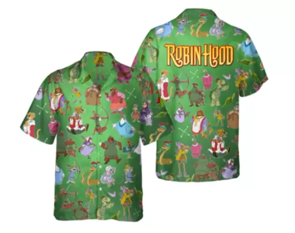 Disney Robin Hood Characters Hawaiian Shirt, Disney Aloha Shirt, Summer Short Sleeve Shirt, Travel and Vacation Casual Wear, Gift for Fans, Summer Men Clothing For Men, Women and Kids
