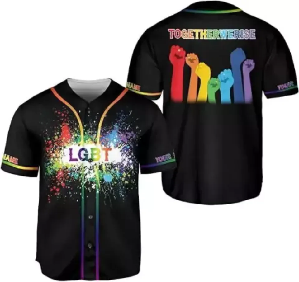 Custom LGBT Pride Rainbow Baseball Jersey, Summer Cotton Short Sleeve Shirt, Funny Gift Ideas for Pride Month