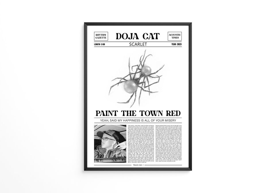 Doja Cat Retro Newspaper Print / Paint The Town Red Poster / Lyrics Print / Doja Cat Merch / Music Gift
