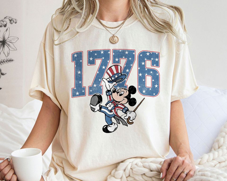 1776 Mickey America 4th of July Independence Day Cotton Shirt, Comfortable Short Sleeve Sports Tee for Men, Women, Kids - Trending Street Fashion