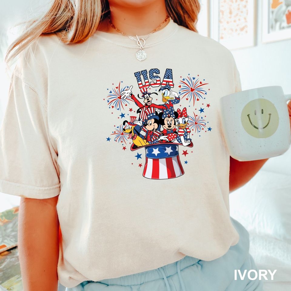 Disney Fourth of July Mickey and Friends Cotton Shirt, Comfortable Short Sleeve Sports Tee for Men, Women, Kids - Trending Street Fashion
