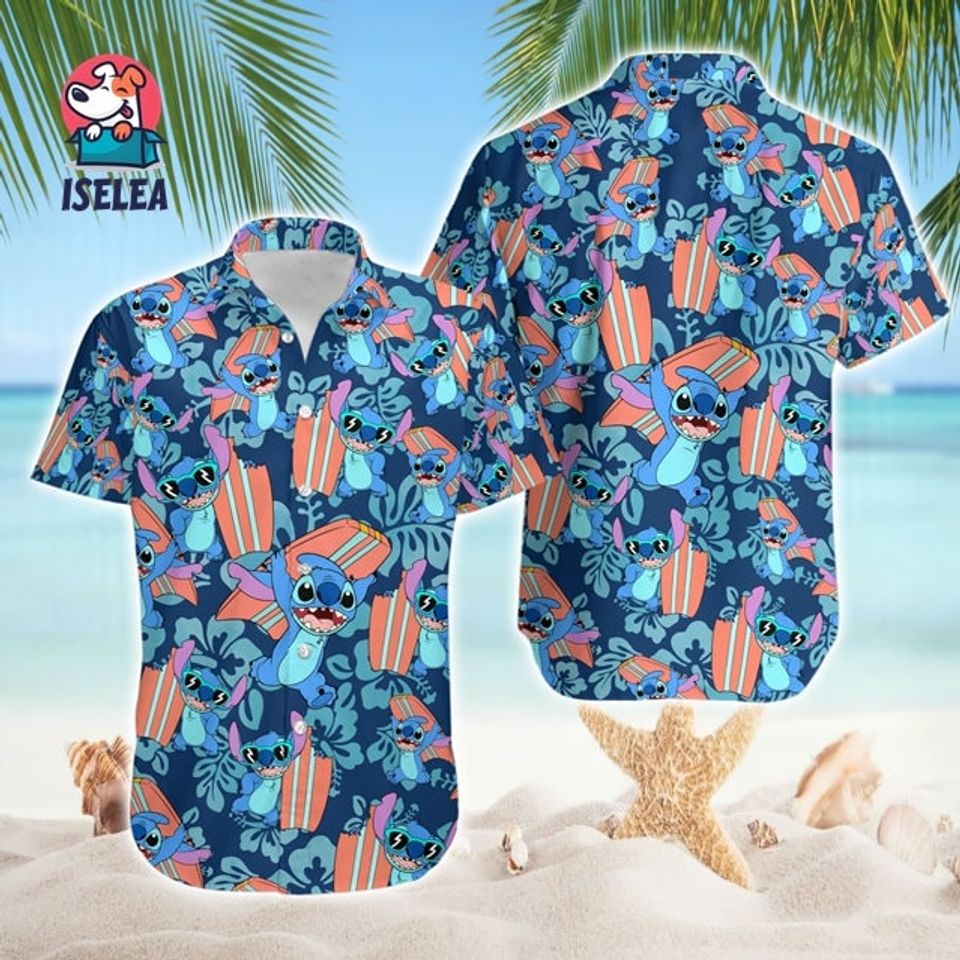 Stitch Aloha Hawaiian Shirt, Stitch Summer Vacation Tropical Summer Button Up for Men, Women, Kids, Trending Casual Fashion