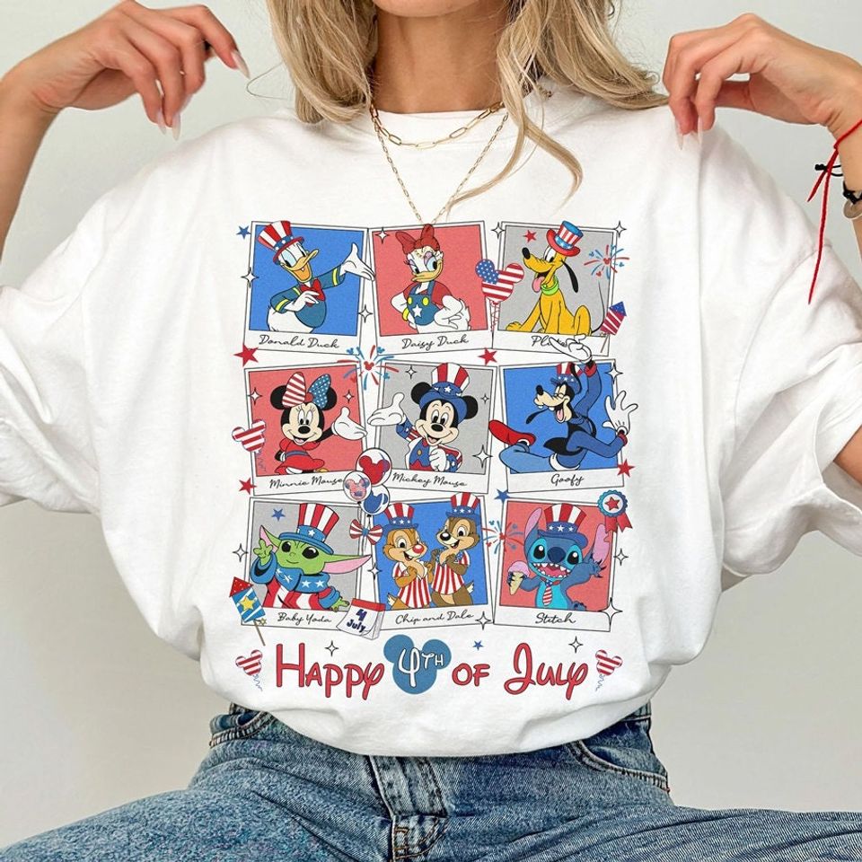 Mickey And Friend Disneyland 4th of July cotton tee, Graphic Tshirt for men, women, Unisex, Trending Gifts