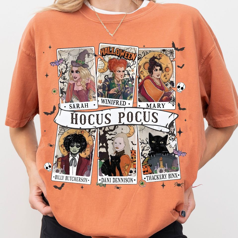 Hocus Pocus Halloween Tarot Card Cotton Shirt, Comfortable Short Sleeve Sports Tee for Men, Women, Kids - Trending Street Fashion
