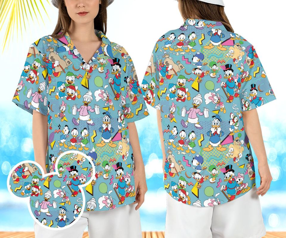 Retro 90s Ducktales Tropical Summer Button Up for Men, Women, Kids, Trending Casual Fashion