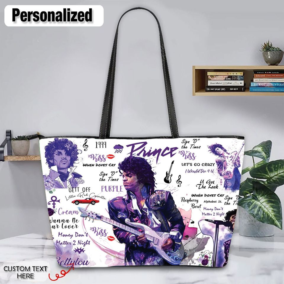 Prince Purple Leather Tote Bag,Prince Purple handBag,Music Leather Bag,Prince Purple bag,Gift for fan,Handmade Bag,Custom Bag,Vintage Bag