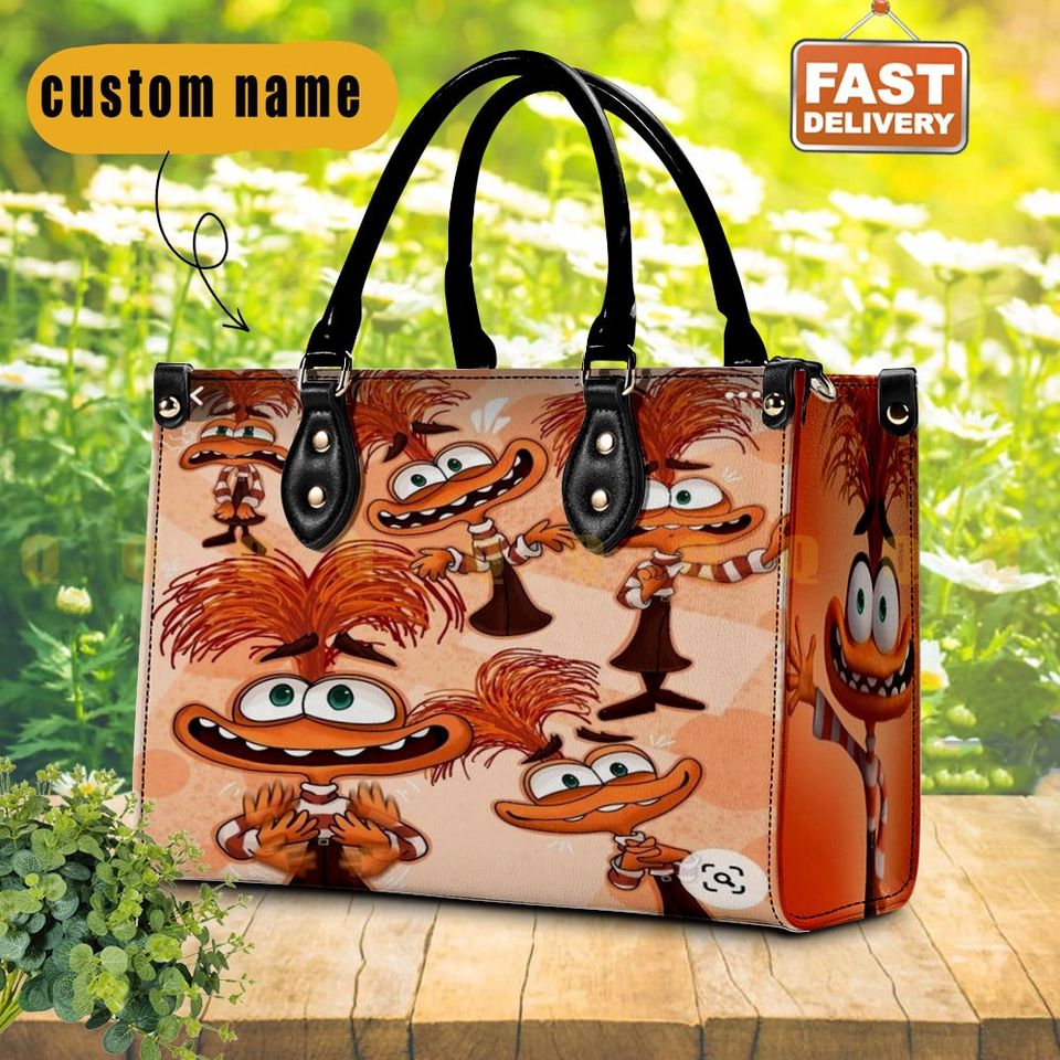 Personalized Inside Out Anxiety leather handbag, Inside Out gift, Inside Out Characters bag, Cartoon Character Bag, Inside Out 2 Movie Fan