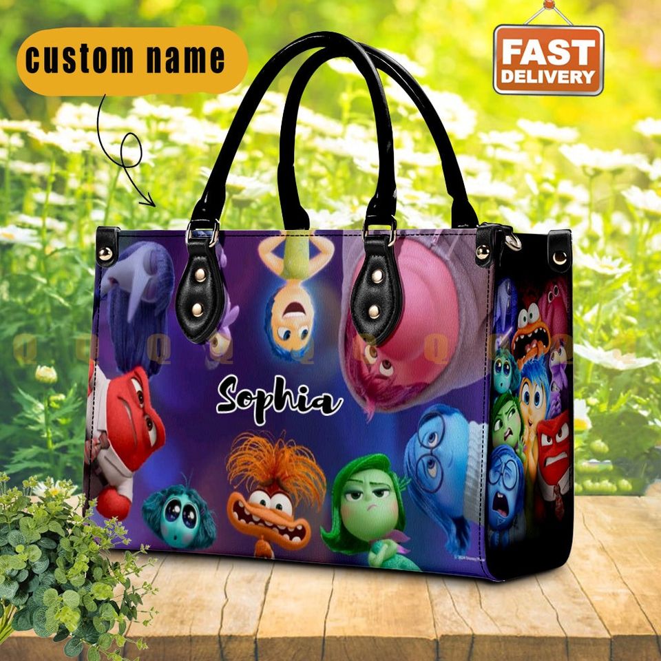 Personalized Inside Out leather handbag, Inside Out gift, Inside Out Characters bag, Cartoon Character Bag, Inside Out 2 Movie Fan