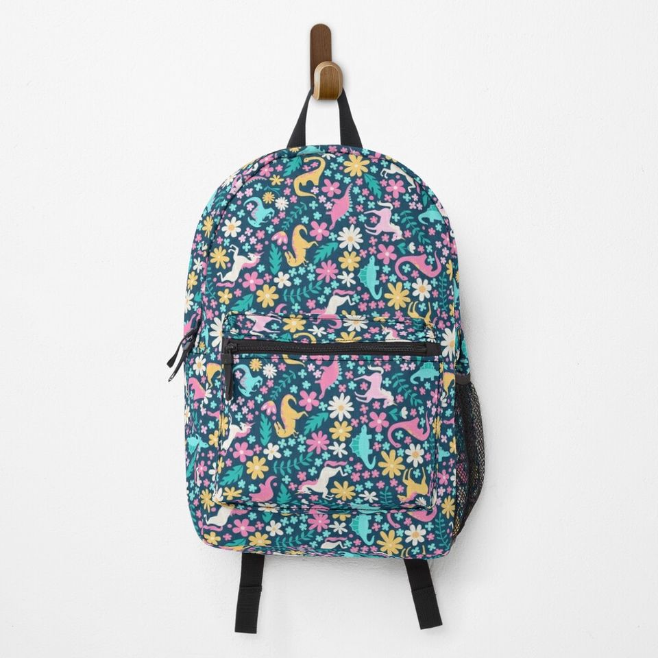 Floral Burst of Dinosaurs and Unicorns in Neon Backpack