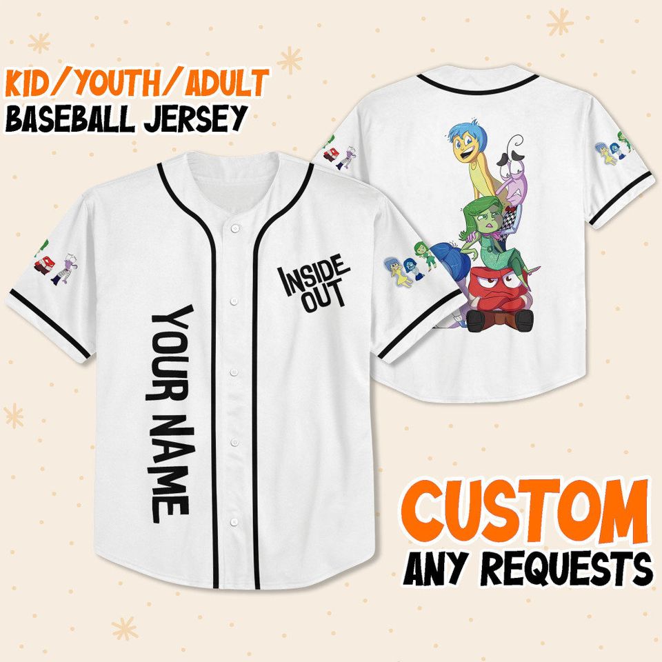 Personalized Disney Pixar Inside Out Character Artwork, Disneyland Baseball Jersey, Inside Out 2 Athletic Jersey, Funny Family Gift For Fans