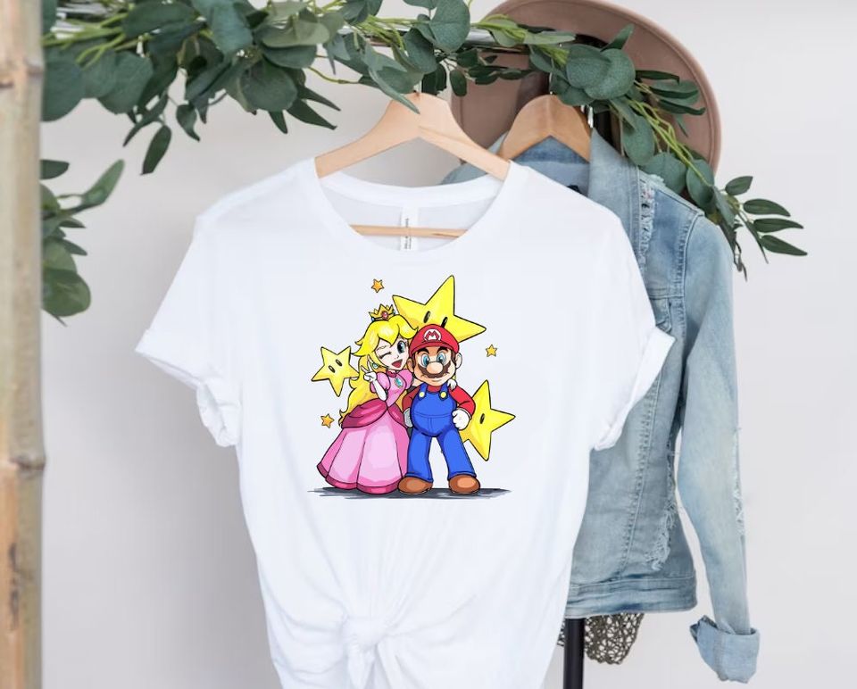 Super Mario And Princess Peach Couple Comfortable Short Sleeve Sports Tee for Men, Women, Kids - Trending Street Fashion