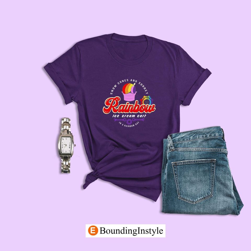 Wreck-It Ralph Shirt, Rainbow Ice Cream Cart, Snowanna Rainbeau Shirt, Disney Shirt, Casual Cotton Summer Short Sleeved Shirt, Disney Men Clothing for Men, Women and Kids