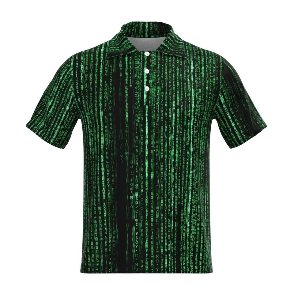 The Matrix World Programming Coding, Programmer Coder Tech Geek Nerd Neo Cosplay Costume Short Sleeve Collar Collared Polo Tee