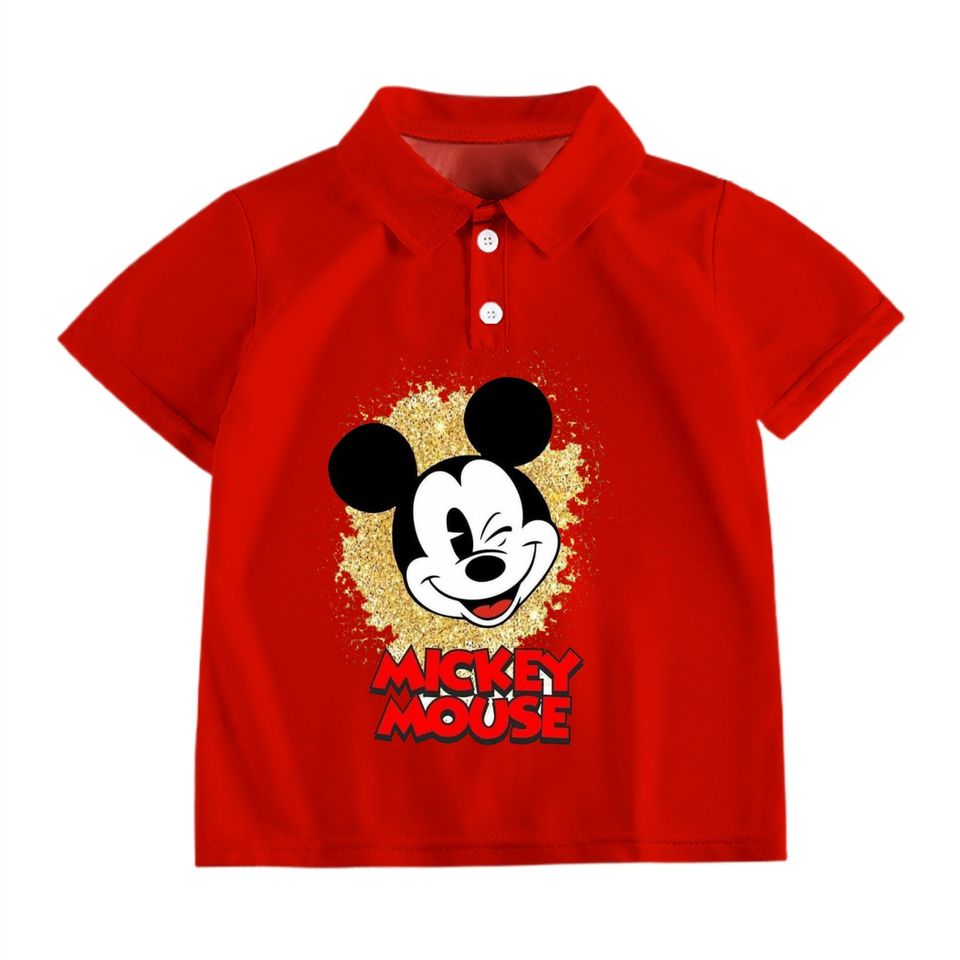 Disney Mickey Printed Polo Shirt For Boys And Girls, With Polo Collar Fashion Cute Short Sleeve Top, Children's Cartoon Hot Sale