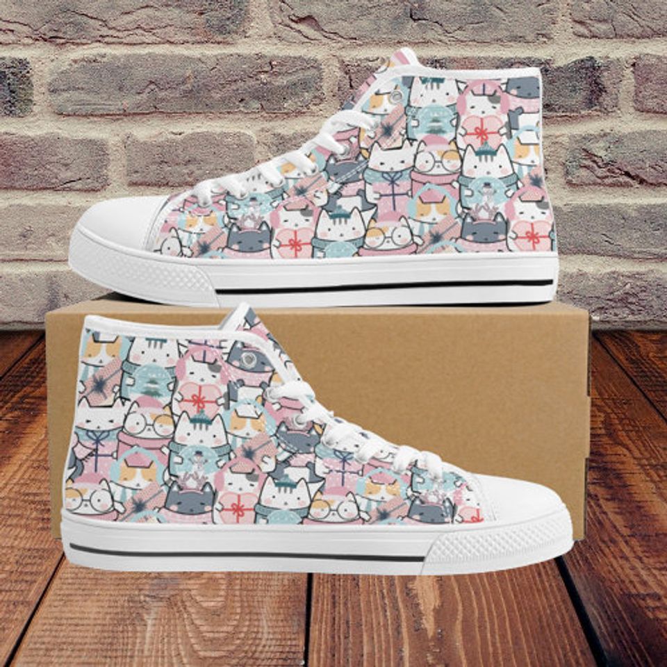 Cat Party Womens High Top Shoes | Converse Style | Sneakers | Womens Mens Shoes | Best Gift