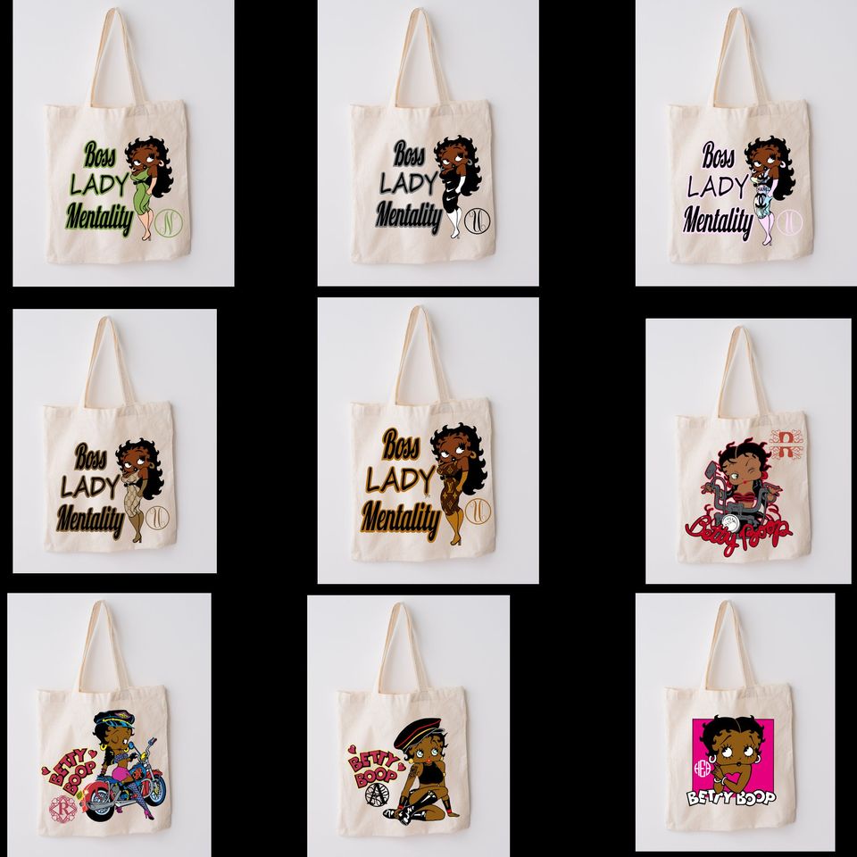 Cute Cartoon Girl Betty Boop Woman Cherries Harajuku Tote Bag, Foldable Shopping Bag, Shopping Shopper Handbag