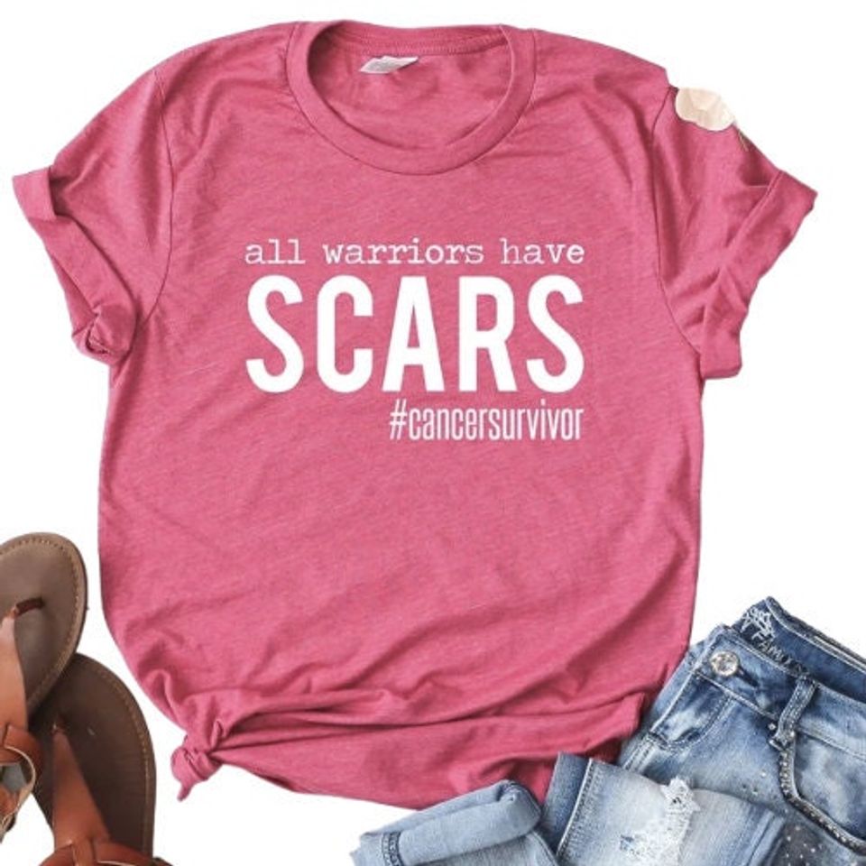 All warriors Have scars tshirt, Breast Cancer shirt, October tshirt, Graphic shirt, women tshirt, Unisex Cancer tshirt, We beat it together