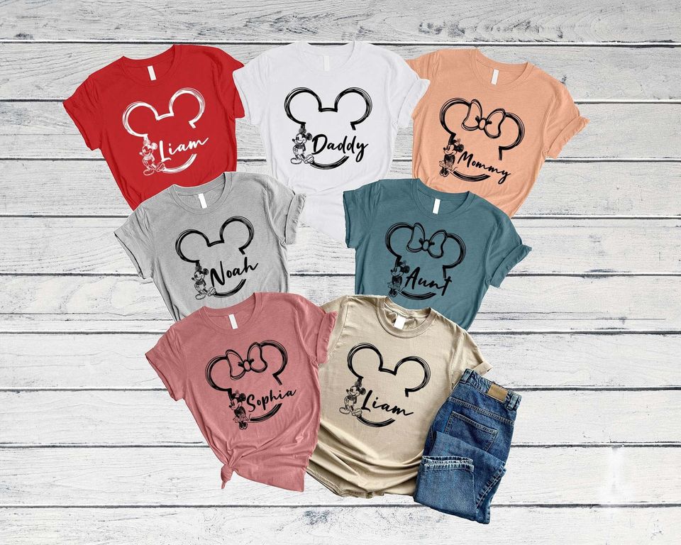Custom Disneyland Family Vacation 2024 Matching Shirt, Personalized Disneyworld Family Trip Matching Shirt, Custom Name Mickey Minnie Shirt