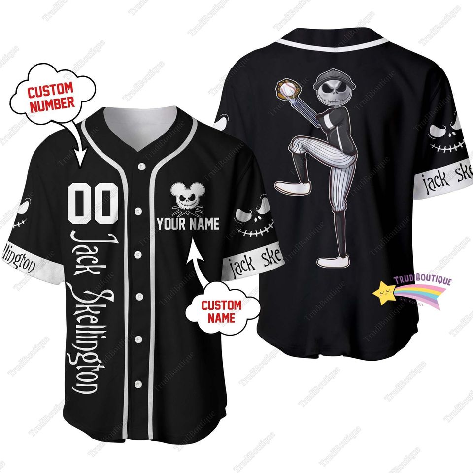 Personalized Jack Skellington Baseball Jersey, Skellington Baseball Shirt, Nightmare Before Jersey Shirt, Horror Movie Jersey