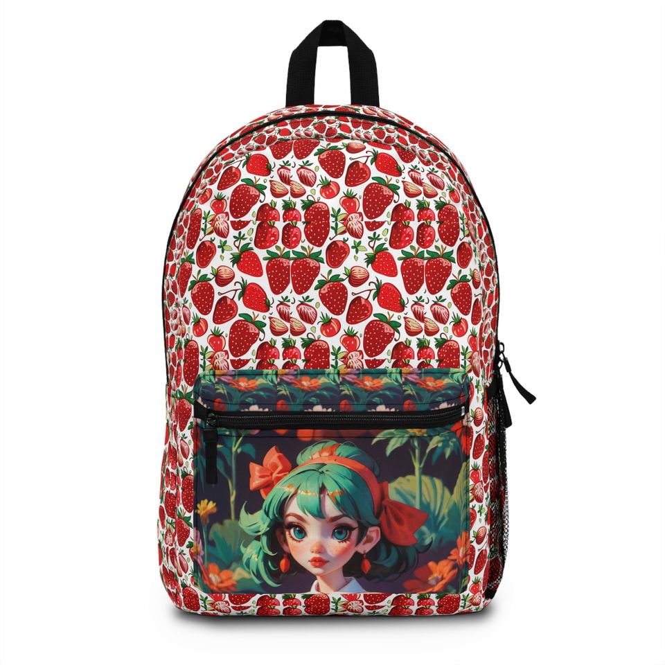 Strawberry anime girl Backpack ,back to school, strawberries bag , Pre-k Grad school, high school, fruit backpack, Personalized backpack