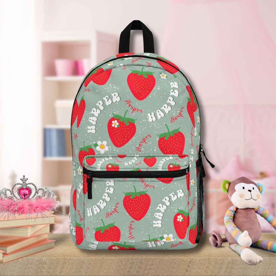 Personalized Strawberry Name Backpack, Custom Fruit Backpack, Strawberry Girls Backpack with Name, Birthday Christmas Gift for Toddler Girl