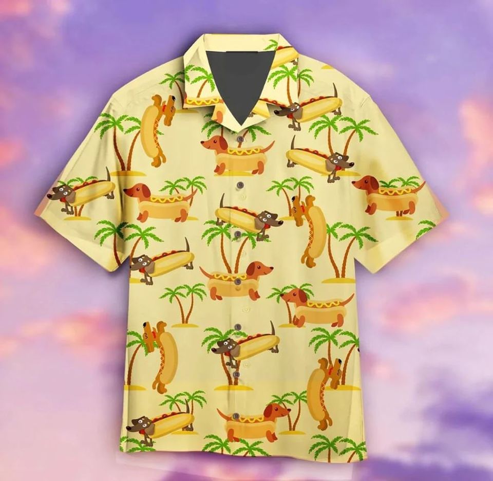 Hot Dog Hawaiin Shirt, Novelty Quirky Dachshund Hawaiian, Funny Cute Sausage Wiener Pool Party Summer, Summer Hawaiian Shirt, Beach Shirt