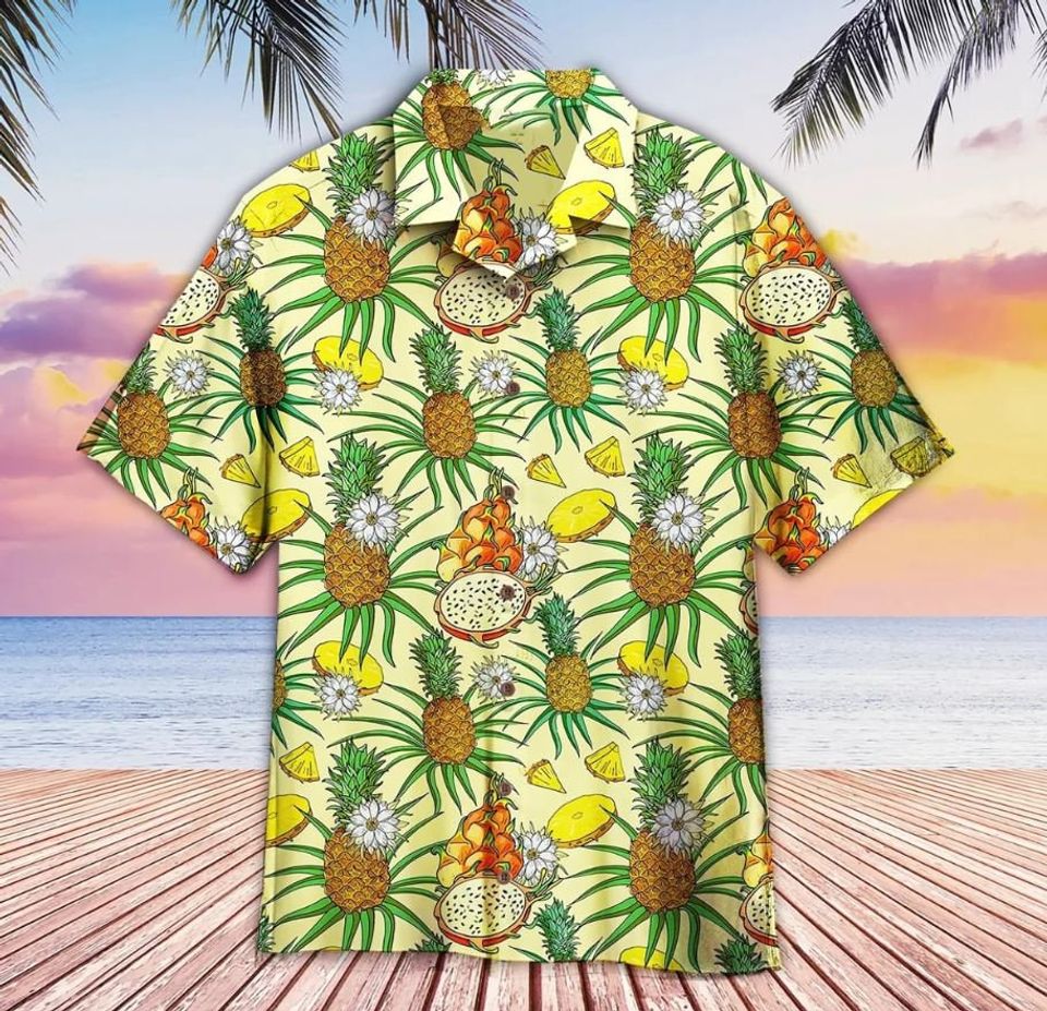 Dragon Fruit Pineapple Tropical Hawaiian Shirt, Red Dragon Meets Pineapple in Hawaiian Shirt, Summer Hawaiian Shirt, Beach Shirt