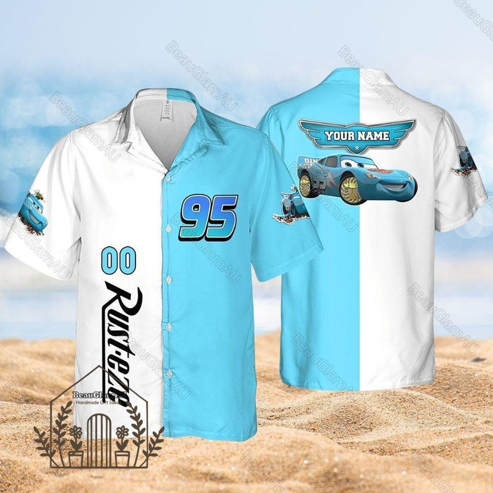 Lightning Mcqueen Hawaiian Shirt, Pixar Cars Hawaiian Shirt, Cars And Friend Summer Vacation Shirt, Racing Cars Short Sleeve Shirt