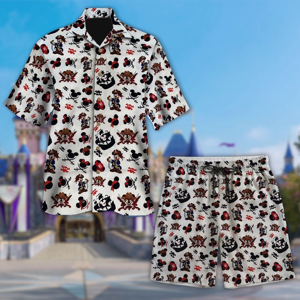 Mickey Mouse Pirate Hawaiian Shirt, Pirates of the Caribbean Icon Hawaii Shirt, Cartoon Movie All Over Print Button Up, Summer Trip Shirt