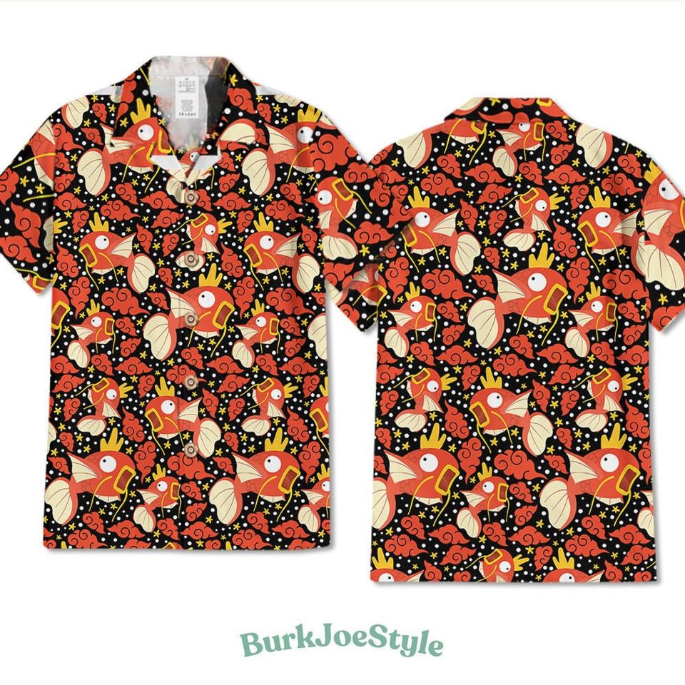 Magikarp Hawaii Shirt Tropical Summer, Button Up Shirt Hawaiian Shorts Matching Magikarp Art Funny Tshirt Graphic Unisex Gift Family
