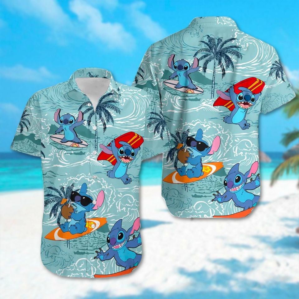 Lilo And Stitch Beach Holiday Hawaiian Shirt, Stitch Cartoon Character Hawaii Shirt, Magic Kingdom Button Up Shirt, Summer Family Trip Tee