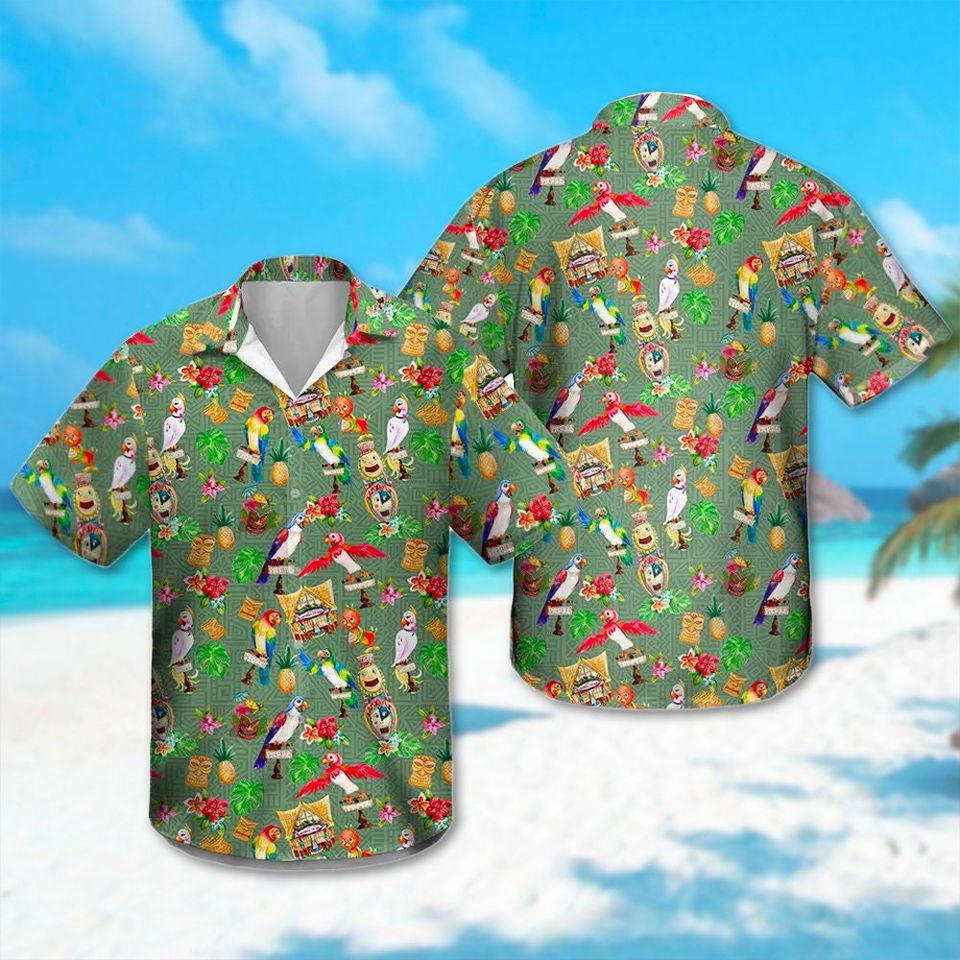 Orange Bird Tiki Friends Summer Aloha Hawaiian Shirt, Cartoon Summer Beach Trip Family Hawaiian Shirt, Magic Kingdom Hawaiian Beach Shirt