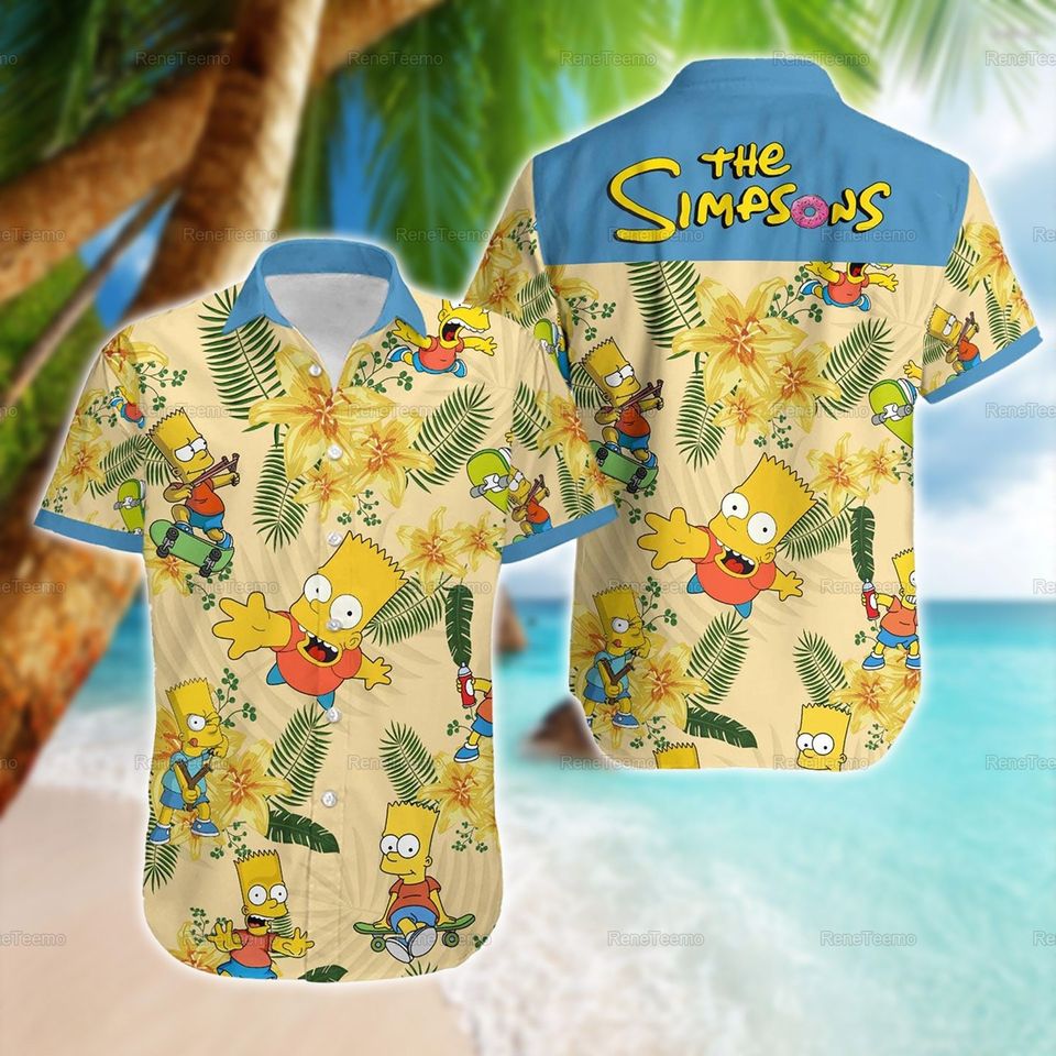 The Simpsons Button Shirt, Bart Simpson Button Down Shirt, Cartoon Beach Summer Shirt, Gift For Friends, Beach Shirt, Vacation Shirt